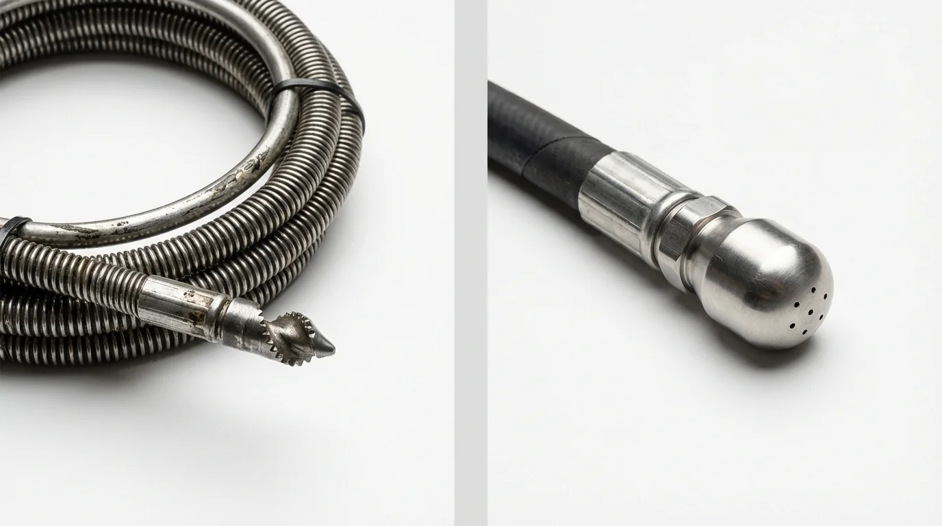 Drain snake cable and hydro jetting nozzle used for drain cleaning in Carrollton, GA